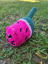 Load image into Gallery viewer, Chubby Fruit Crochet Loaf Cat - watermelon - lemon - lime - blueberry- collectible amgrumni - crochet plush