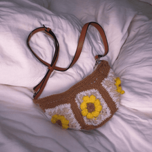 Load image into Gallery viewer, Boho Sunflower Bloom Crochet Crossbody – Leather Handle, Zipper Closure, Fully Lined - Mariposa Rainbow Boutique