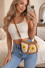 Load image into Gallery viewer, Boho Sunflower Bloom Crochet Crossbody – Leather Handle, Zipper Closure, Fully Lined - Mariposa Rainbow Boutique
