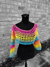Load image into Gallery viewer, Crochet Mesh Crop Top - Crochet Shrug - Mariposa Rainbow Boutique