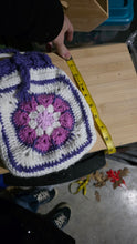 Load image into Gallery viewer, Granny Square Crochet Drawstring Bag – Handmade Boho Crochet Crossbody Purse in Pink, Purple & White