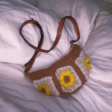 Load image into Gallery viewer, Boho Sunflower Bloom Crochet Crossbody – Leather Handle, Zipper Closure, Fully Lined