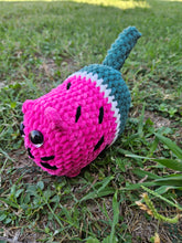 Load image into Gallery viewer, Chubby Fruit Crochet Loaf Cat - watermelon - lemon - lime - blueberry- collectible amgrumni - crochet plush
