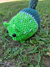 Load image into Gallery viewer, Chubby Fruit Crochet Loaf Cat - watermelon - lemon - lime - blueberry- collectible amgrumni - crochet plush
