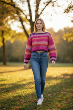Load image into Gallery viewer, Colorful Crochet Mesh Sweater – Handmade Boho Open Knit Top | Lightweight Multicolor Crochet Pullover - Mariposa Rainbow Boutique
