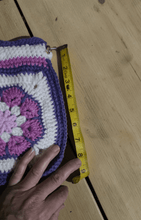 Load image into Gallery viewer, Granny Square Crochet Crossbody Bag – Handmade Floral Crochet Purse in Pink, Purple &amp; White - Mariposa Rainbow Boutique

