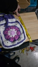 Load image into Gallery viewer, Granny Square Crochet Drawstring Bag – Handmade Boho Crochet Crossbody Purse in Pink, Purple &amp; White - Mariposa Rainbow Boutique

