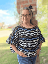 Load image into Gallery viewer, Ocean Ripple Crochet Mesh Echo Top | Handmade Textured Boho Sweater - Mariposa Rainbow Boutique

