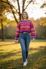 Load image into Gallery viewer, Colorful Crochet Mesh Sweater – Handmade Boho Open Knit Top | Lightweight Multicolor Crochet Pullover
