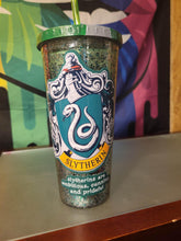 Load image into Gallery viewer, Slytherin glitter tumbler - Mariposa Rainbow Boutique
