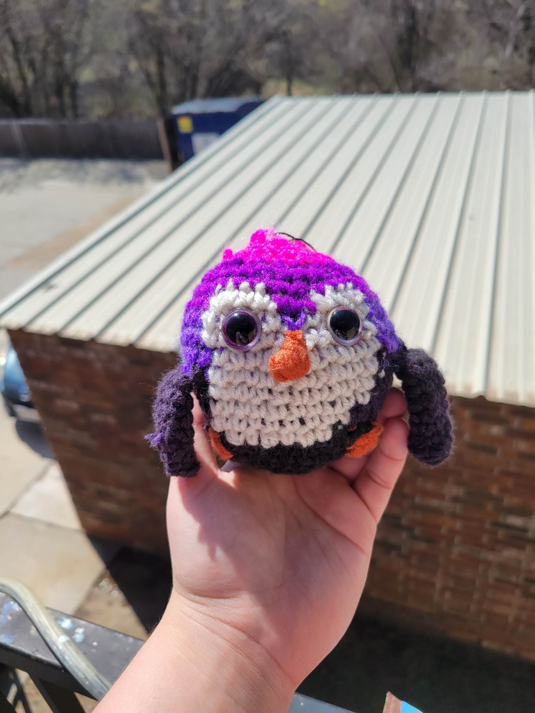 Purple, Pink, and Black Penguin Crochet Plushie
