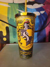 Load image into Gallery viewer, Hufflepuff glitter tumbler - Mariposa Rainbow Boutique
